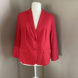 Talbots Red Two Button Lined Cotton Blend Blazer Pockets Woman’s Size 18W